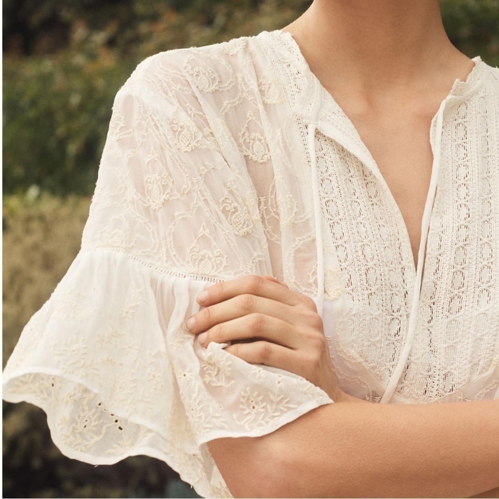 Anthropolgie silky lace embroidery top Sz XS cover up mini dress - Picture 3 of 9